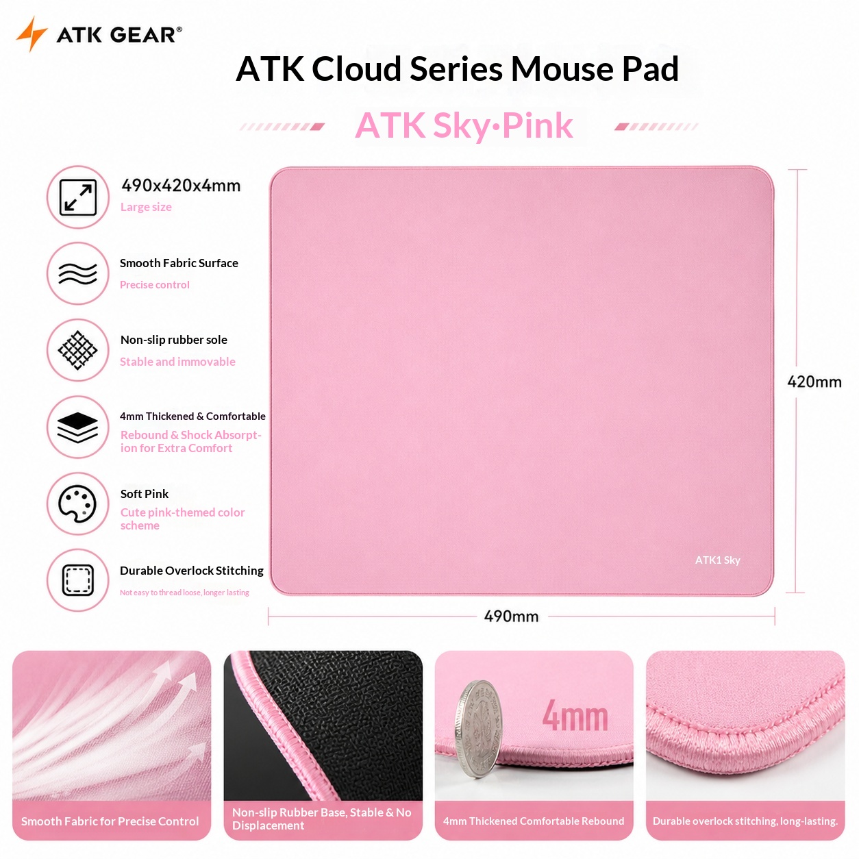 ATK スカイピンク 大型ゲーミングマウスパッド 490×4 - Pc Gaming Pink のレビューと価格