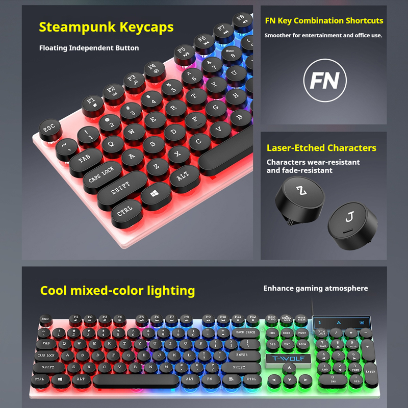 T11 T-WOLF ゲーミングキーボード。104キー、フル - Pc Gaming Fullset のレビューと価格